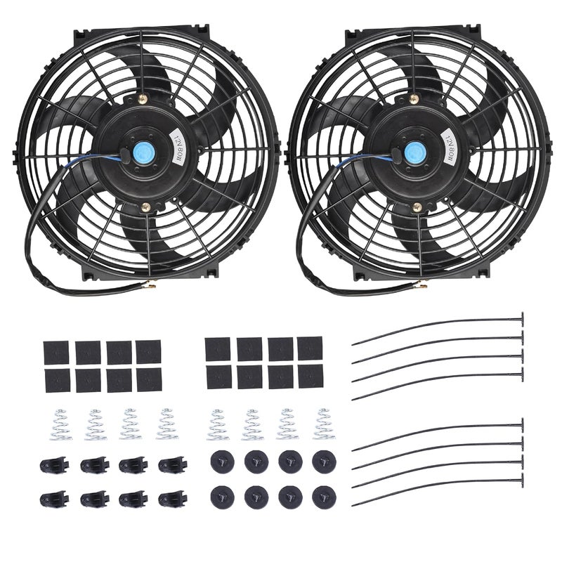GESEXI 10" Electric Radiator Cooling Fan Assembly Kit, Universal High Performance 12V 80W Motor with Fan Mounting Kit - Black (2 Pack) - Image 1